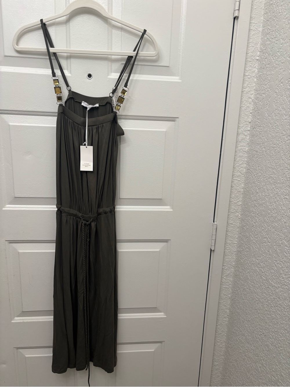 Vertigo Paris Olive Midi Dress with Beaded Strap Accents